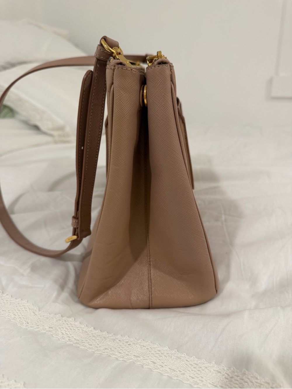 Prada Taupe Saffiano Satchel with Gold Hardware - Picture 5 of 8